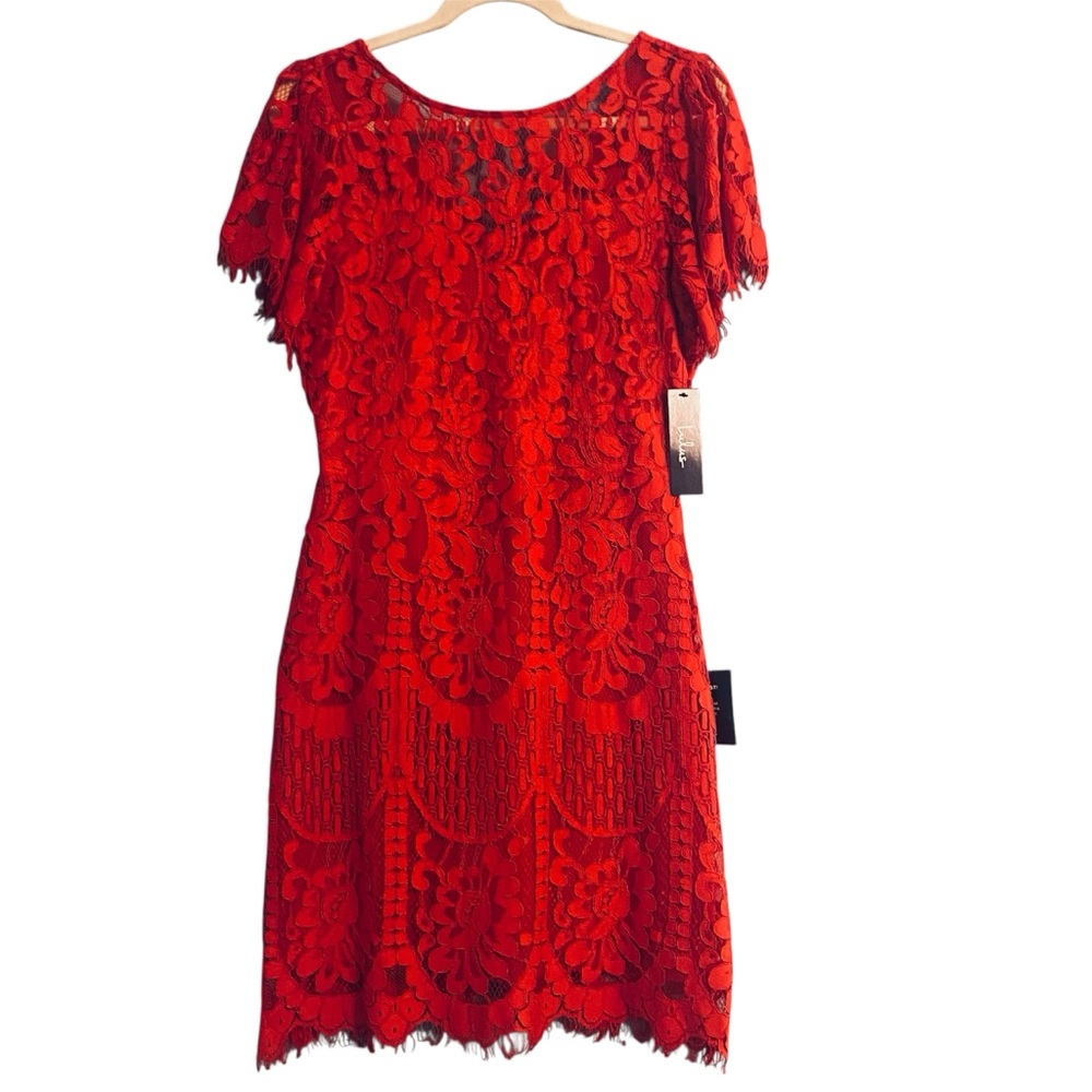 NWT Lulus Pearsons Red Floral Eyelet Flutter Sleeve Lace Mini Dress Size M